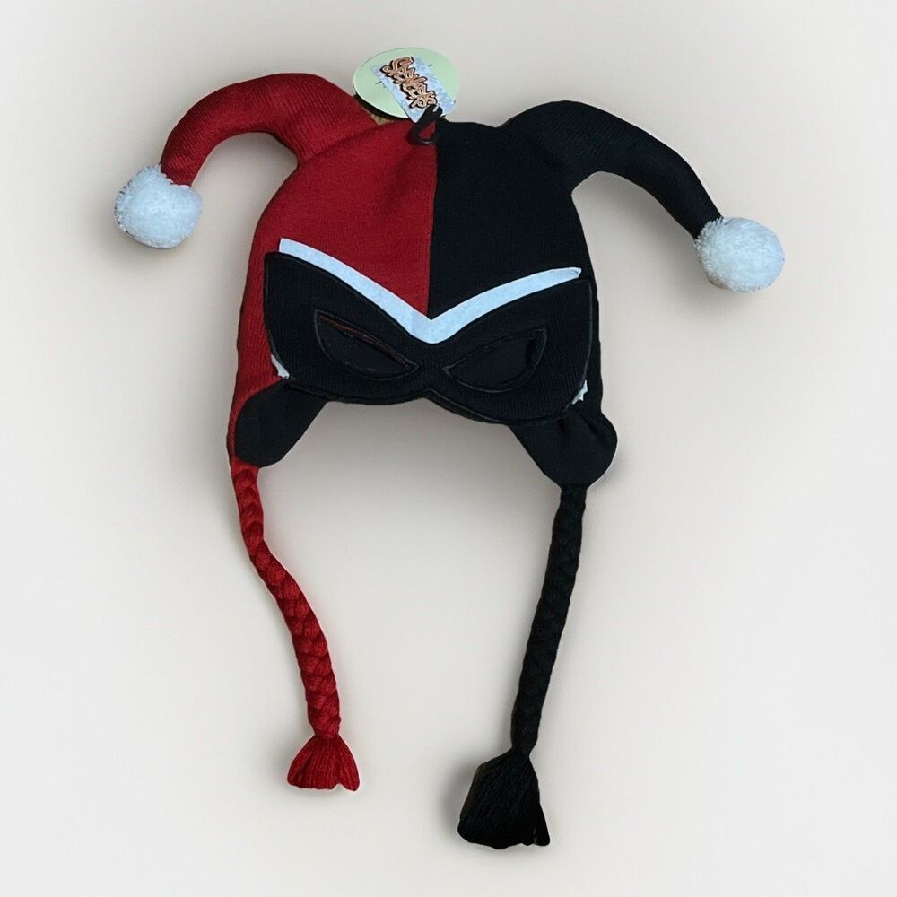 Spencer’s Harley Quinn Cosplay Beanie Mask One Size Knit Tassels NWT Halloween